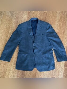 Jos. A. Bank Traveler Blazer Sport Coat 43R Silk Wool Blend Blue Glencheck Plaid